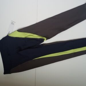 9 2 5 Color block Navy Neon Yellow and Gray High rise Leggings NWT Small